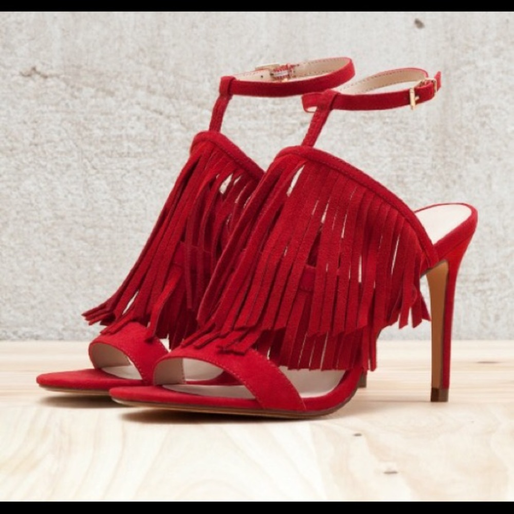 Bershka Red Fringe Heel Sandals Never Worn